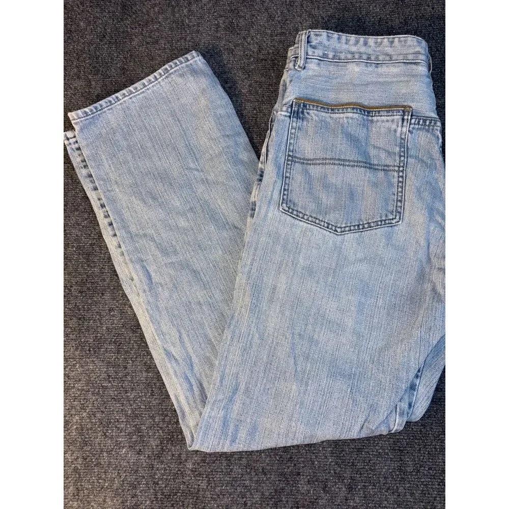 Road Jeans Men Size 33x34 Blue Denim Pockets Flat Front Regular Fit Straight Leg